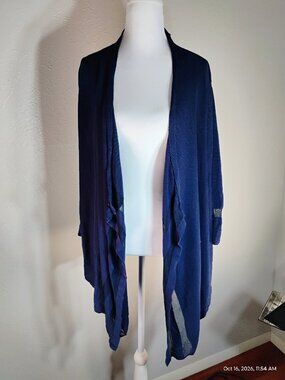 Roz & Ali Navy Blue 3/4 sleeve Waterfall Cardigan Shrug Shawl Rayon Stretch 3x